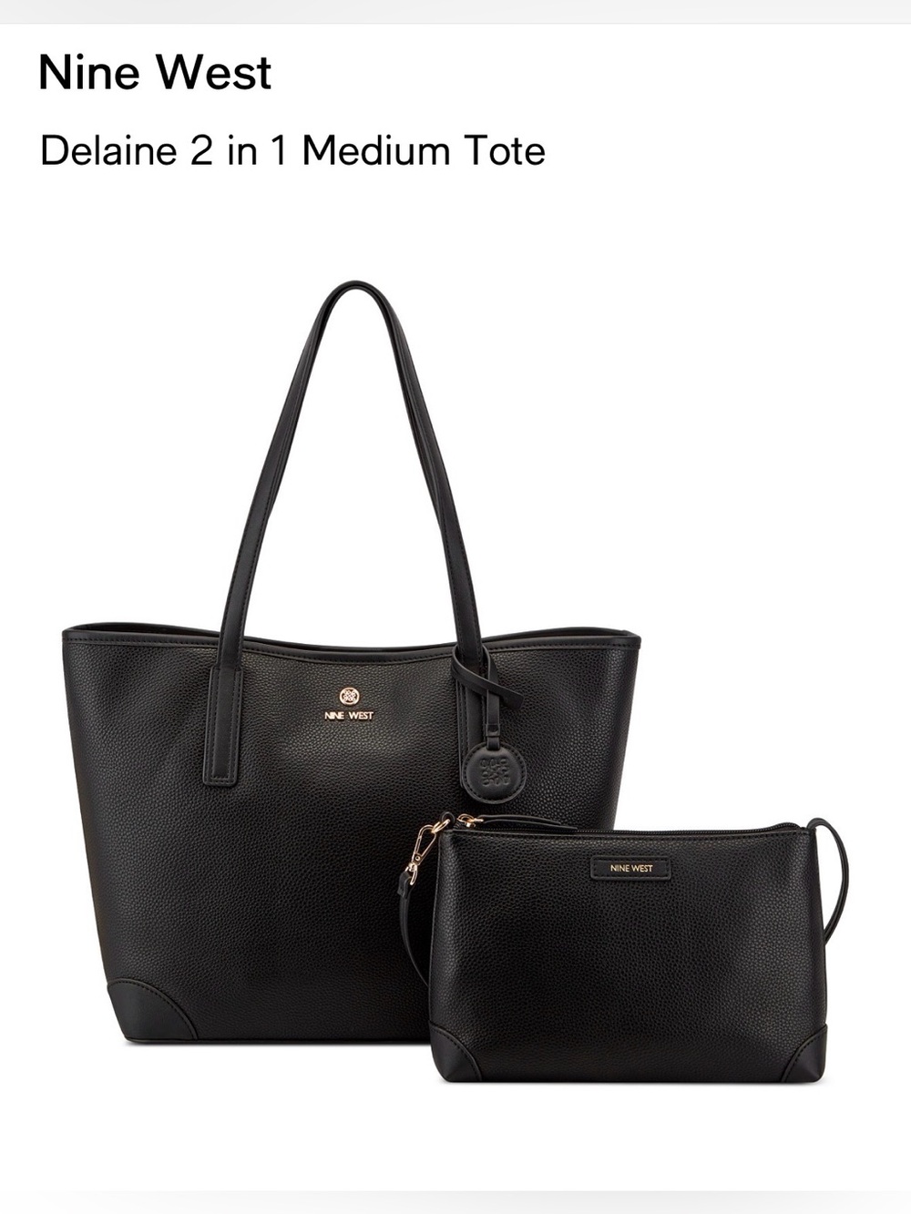 INE West 2 In 1 Tote. Black/ Gold.
